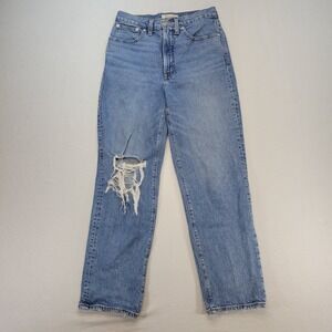Madewell Jeans Womens 27 Blue Perfect Vintage Straight High Rise Ripped Denim